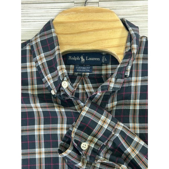 Ralph Lauren‎ Men's Cotton Button Down Shirt Large Black Pink Plaid Long Sleeve - Picture 1 of 9